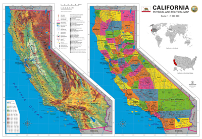 preview one of California Combined Map Physical and Political